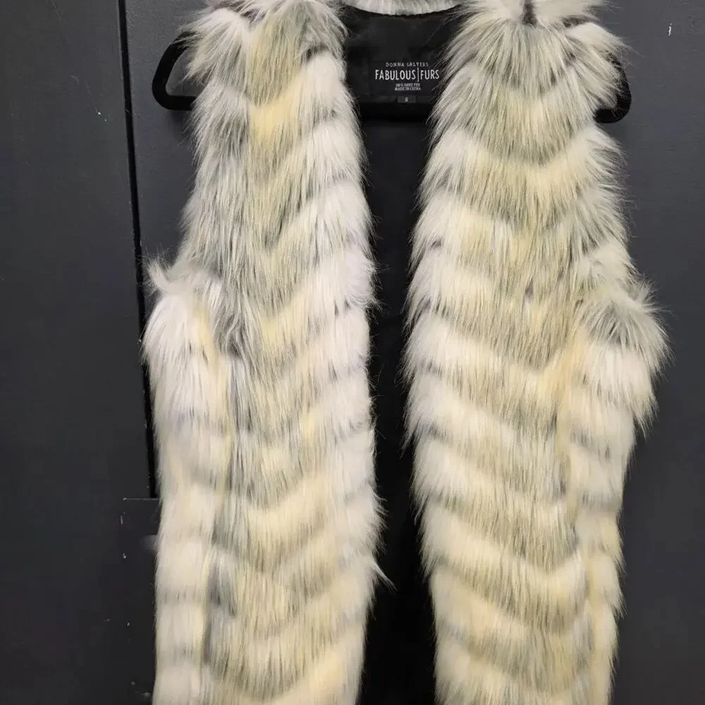 FABULOUS FUR Faux Fur Cream and Black Vest SMALL 074
